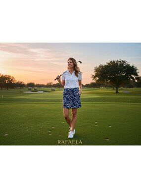 Rafaela Womens Navy & White Floral Print Golf Skort With Built-In Shorts - Size